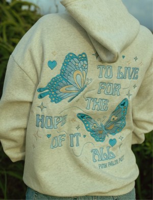 Pink Palm Puff To Live For the Hope of it All Hoodie Beige | OWX328167