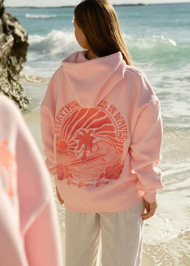 Pink Palm Puff Everything Comes in Waves Hoodie Pink | GZN015879