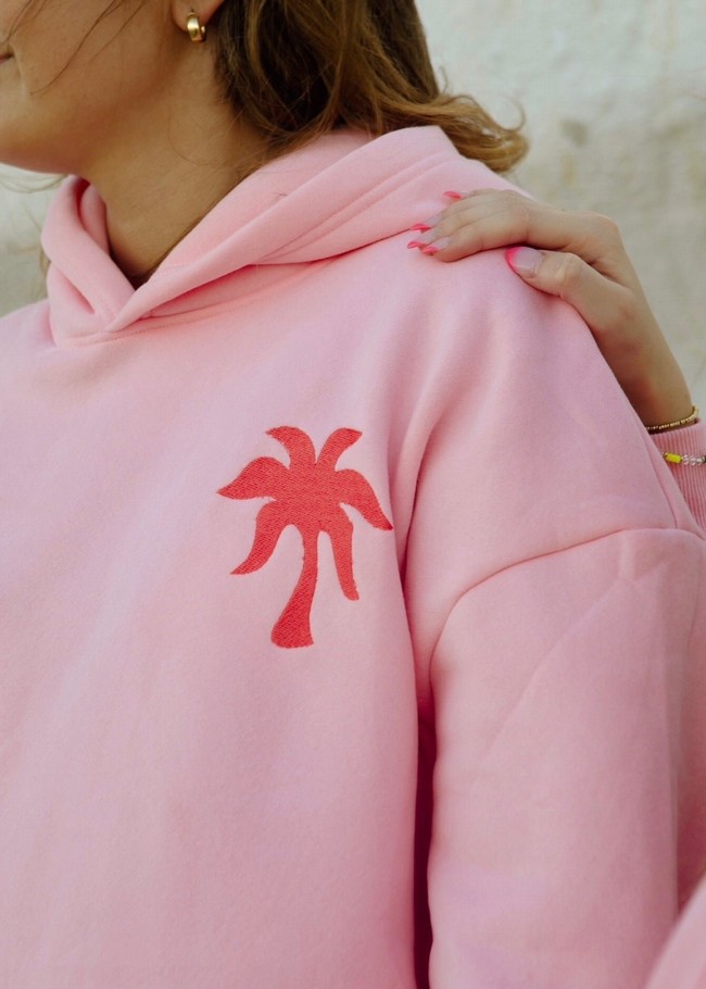 Pink Palm Puff Everything Comes in Waves Hoodie Pink | GZN015879