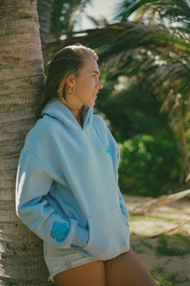 Pink Palm Puff Everything Comes in Waves Hoodie Blue | SOW369724