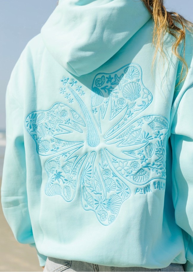 Pink Palm Puff Hawaii Hibiscus Hoodie Blue | HUZ324816