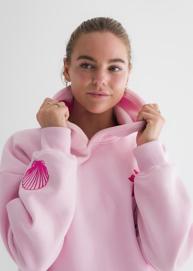 Pink Palm Puff Hawaii Hibiscus Hoodie Pink | DWU907834