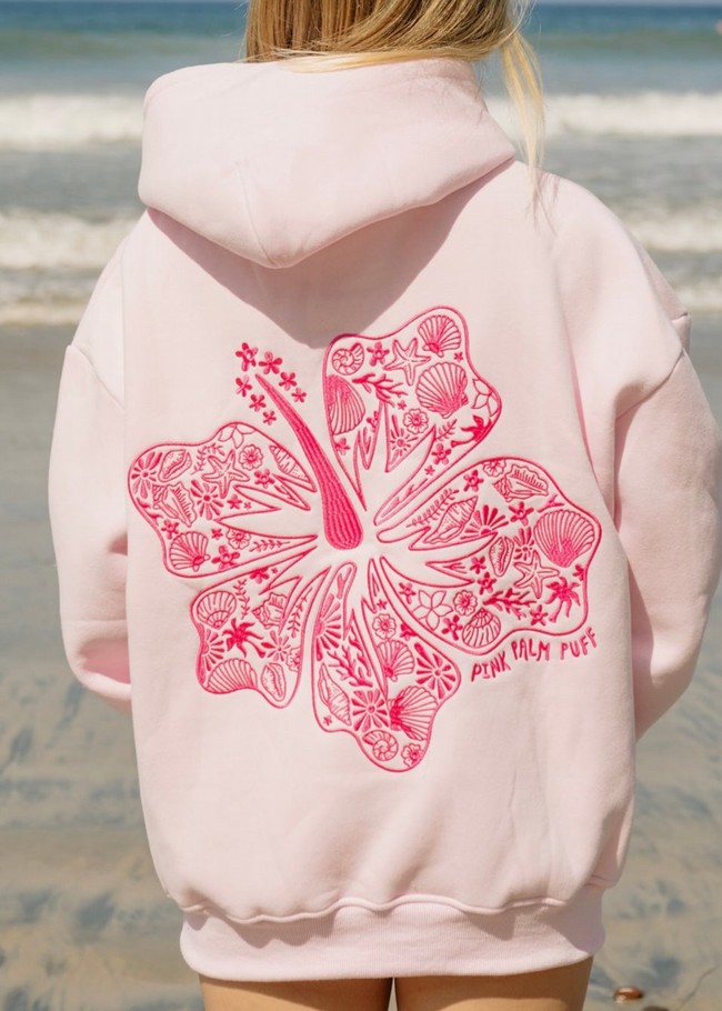 Pink Palm Puff Hawaii Hibiscus Hoodie Pink | DWU907834