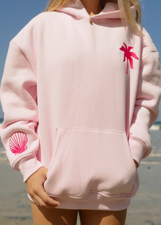 Pink Palm Puff Hawaii Hibiscus Hoodie Pink | DWU907834