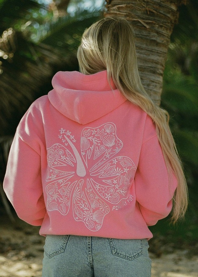 Pink Palm Puff Hawaii Hibiscus Hoodie Pink | VFN241503