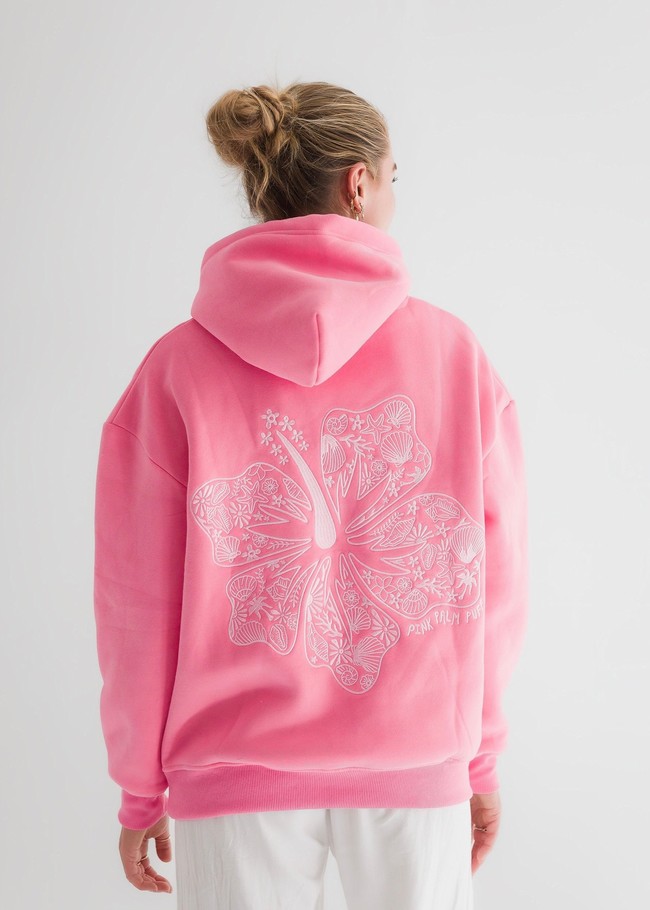 Pink Palm Puff Hawaii Hibiscus Hoodie Pink | VFN241503