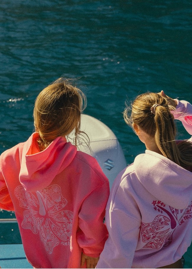 Pink Palm Puff Hawaii Hibiscus Hoodie Pink | VFN241503