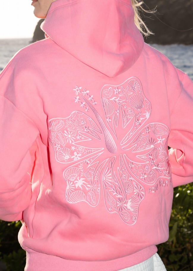 Pink Palm Puff Hawaii Hibiscus Hoodie Pink | VFN241503