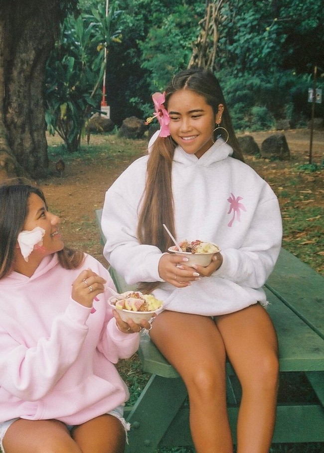 Pink Palm Puff Hawaii Hibiscus Hoodie White | SZN402581