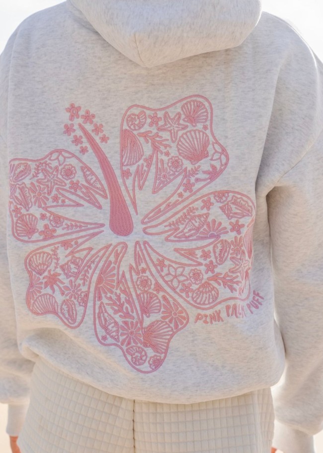 Pink Palm Puff Hawaii Hibiscus Hoodie White | SZN402581