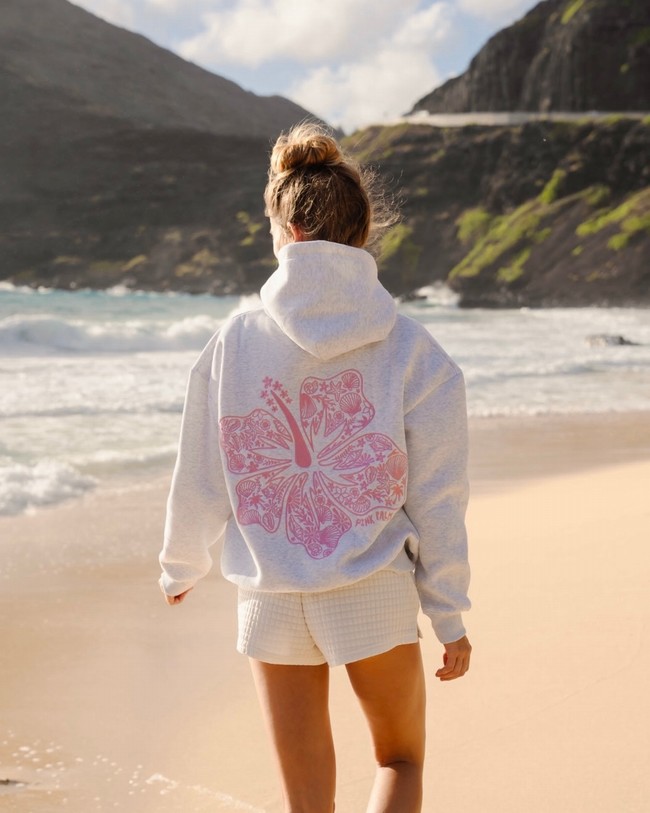 Pink Palm Puff Hawaii Hibiscus Hoodie White | SZN402581